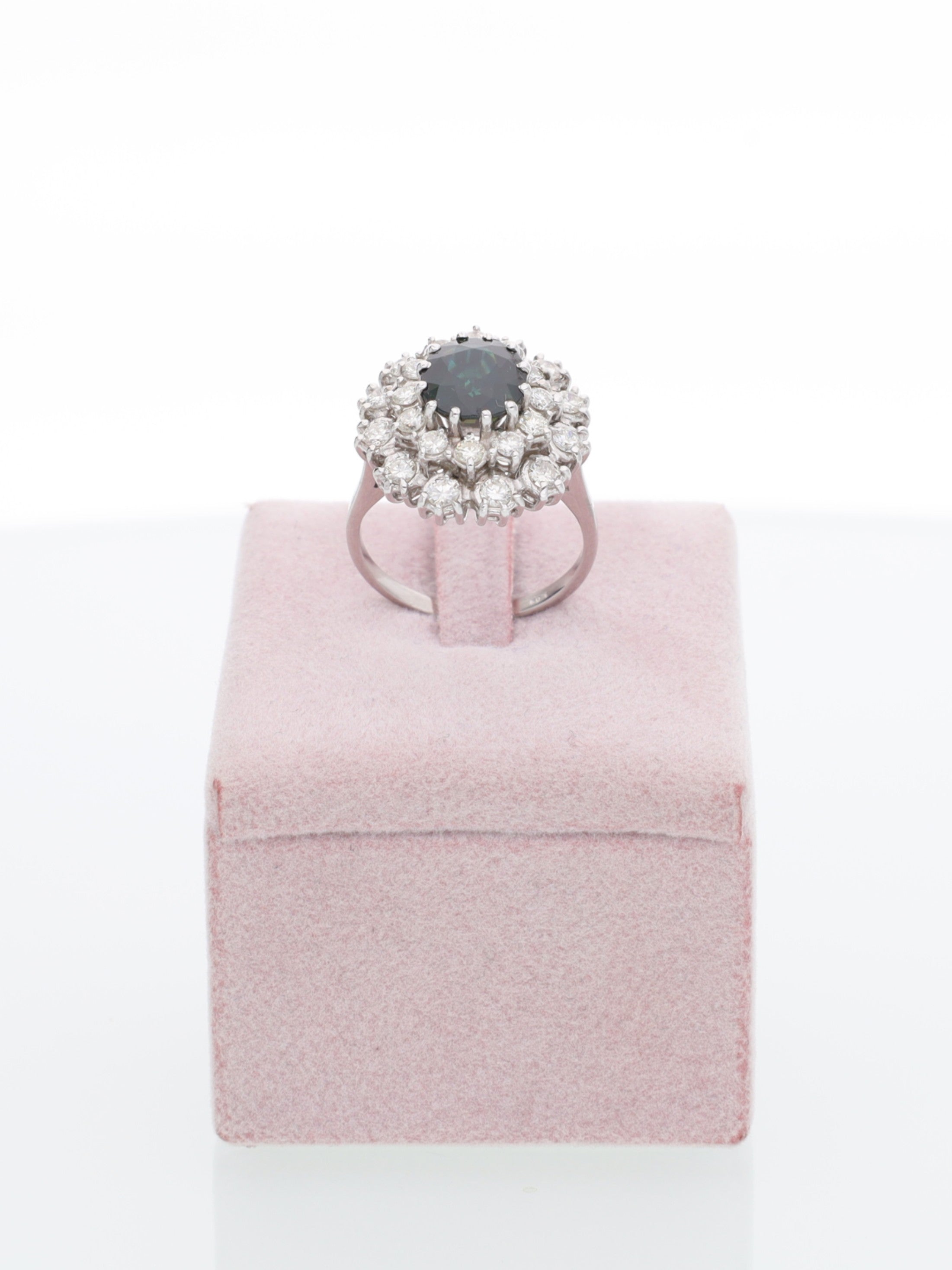 Anello margherita oro bianco 18kt - Zaffiro e Diamanti