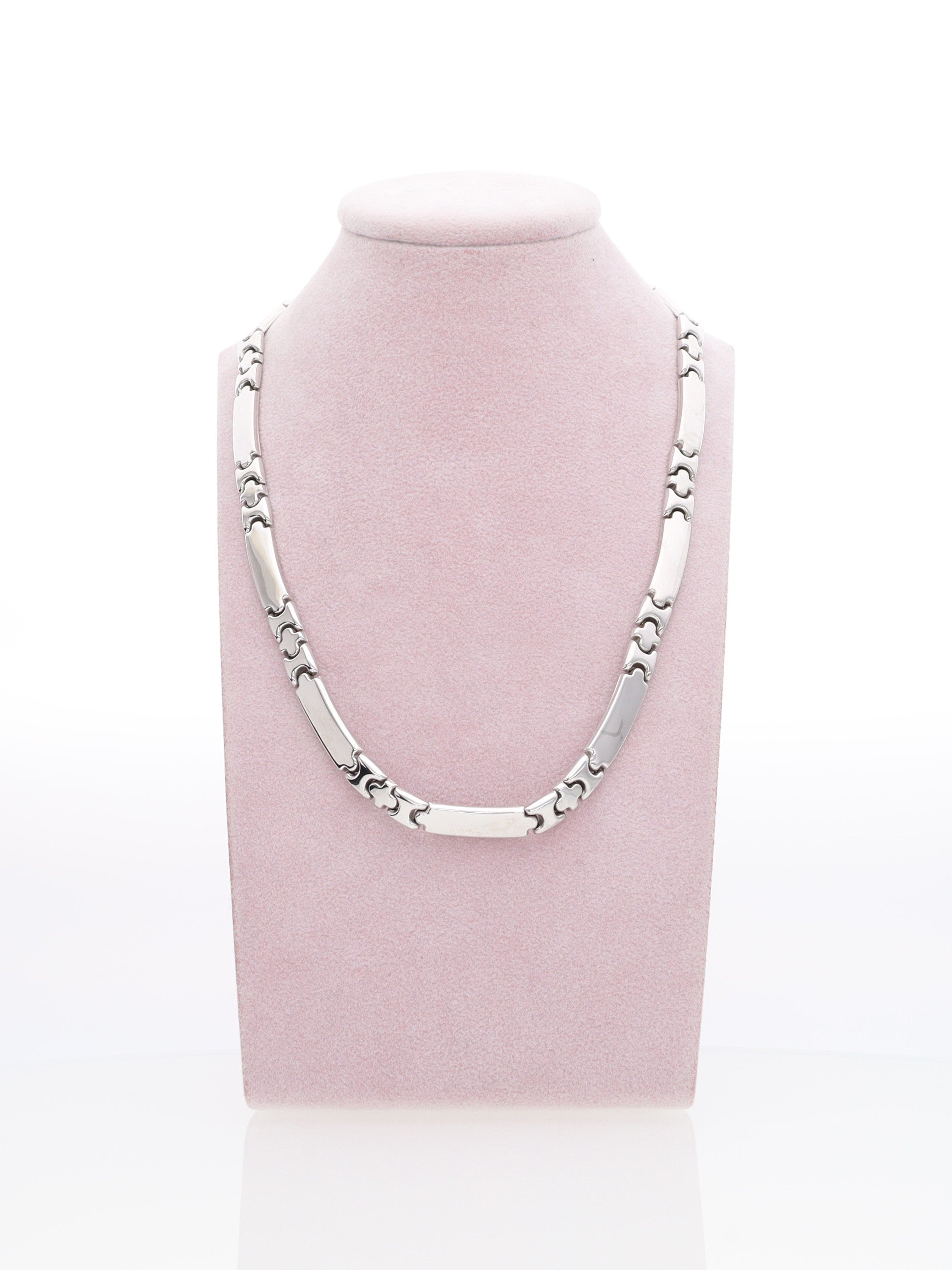 Collana Girocollo in Oro Bianco 18 kt - Maglia piastre piatte