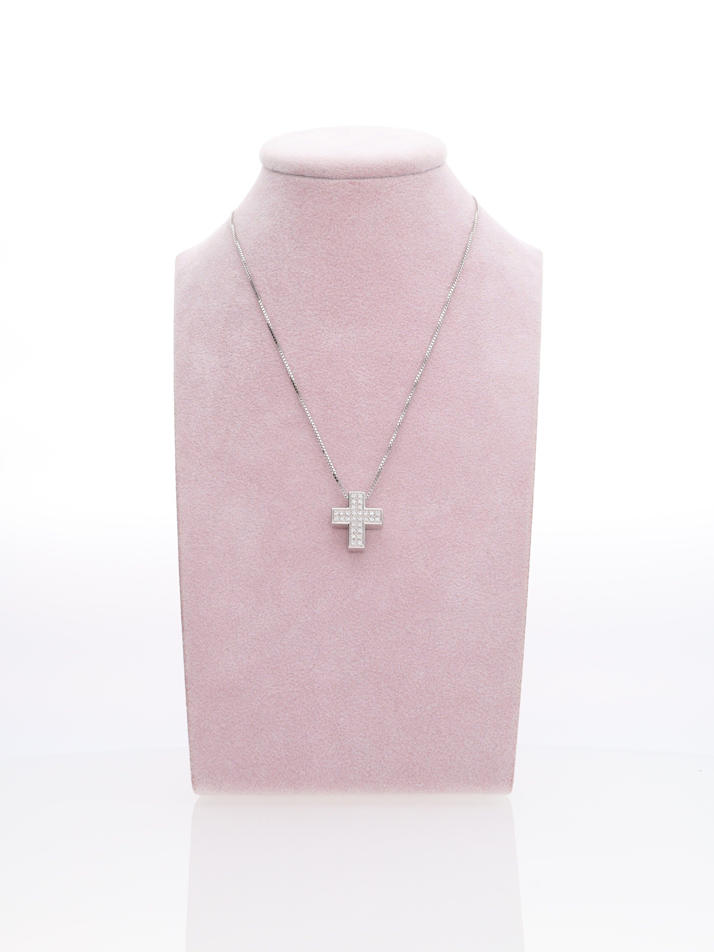 Collana oro bianco 18kt con croce diamantata - marcato Salvini